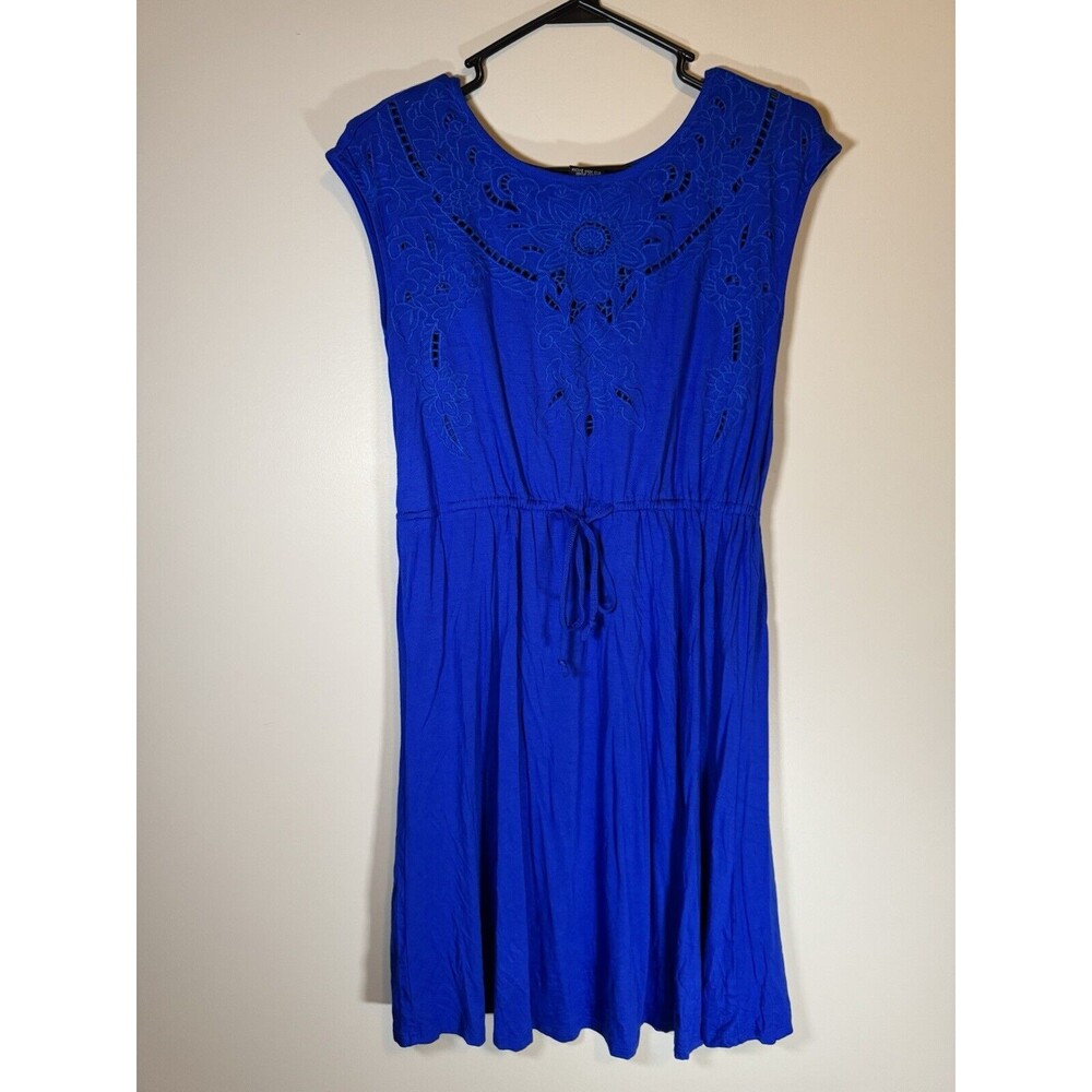 Spense Midi Length Bright Blue Dress With Lace And Belt Bow Size Missy (Small)